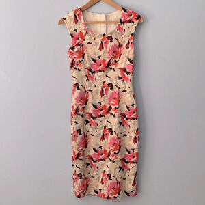 L.k. Bennett London size 2 floral fitted work wear professional dress pink black